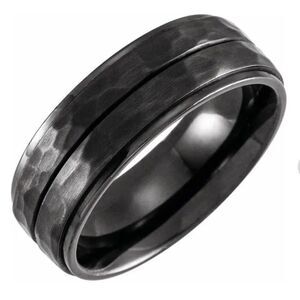 Stuller Men’s Ring Black Titanium 8mm Grooved Stepped-Edge Comfort-Fit Flat Band